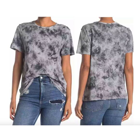 We the Free People Washed Black Combo Cotton Linen Blend Tie Dye T-Shirt Size M - Picture 1 of 12